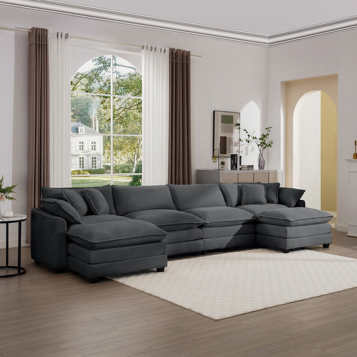 Modular Oversized Cushion Sofa With Ottoman, Low Back, Deep Seating Sofa Set