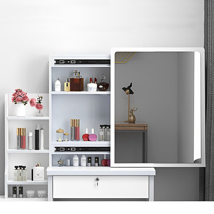 Vanity Desk With Mirror And Lights For Makeup And Chair Set With 3 Adjustable LED Lighting, 4 Drawers - White