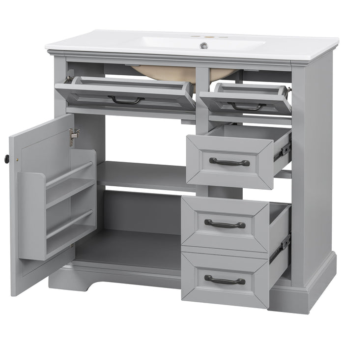 36" Bathroom Vanity With Sink, 2 Tip Out Drawers, Soft Close Hinges