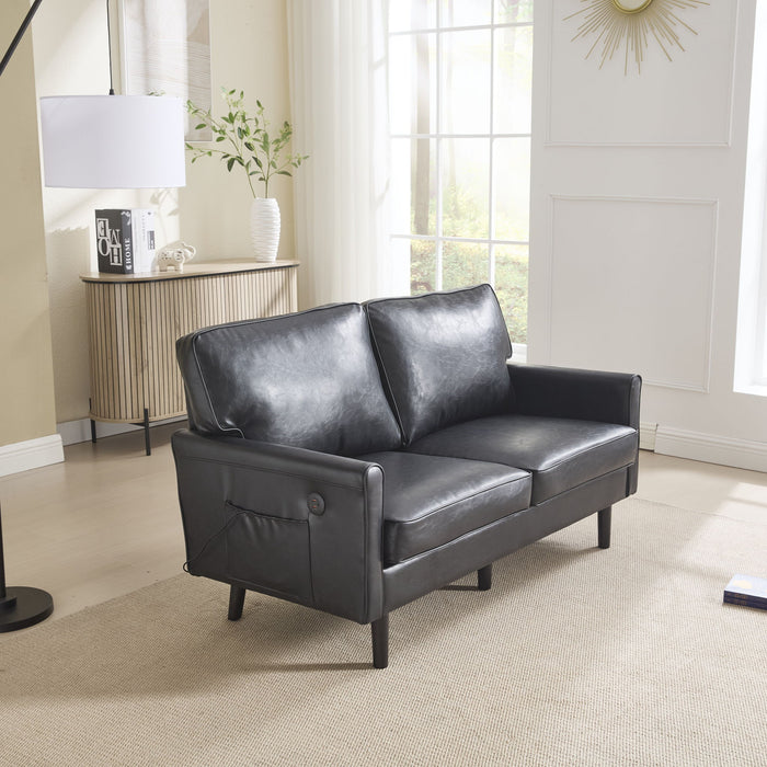 Mid Century Modern Loveseat Sofa With USB Ports, Removable Pillow Cover