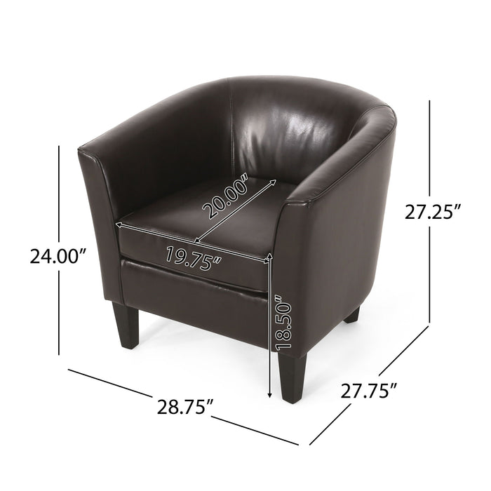 Upholstered Leather Club Chair With Flared Armrests - Brown
