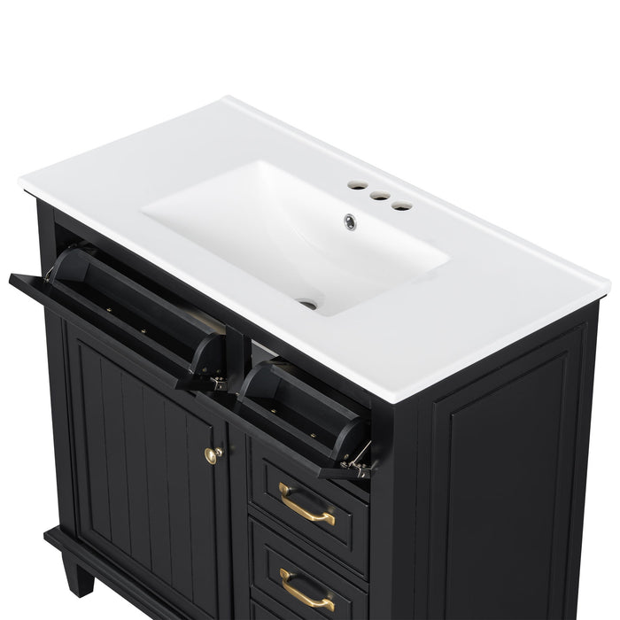 Modern Bathroom Vanity With Sink Top, Flip Drawers, Adjustable Shelf