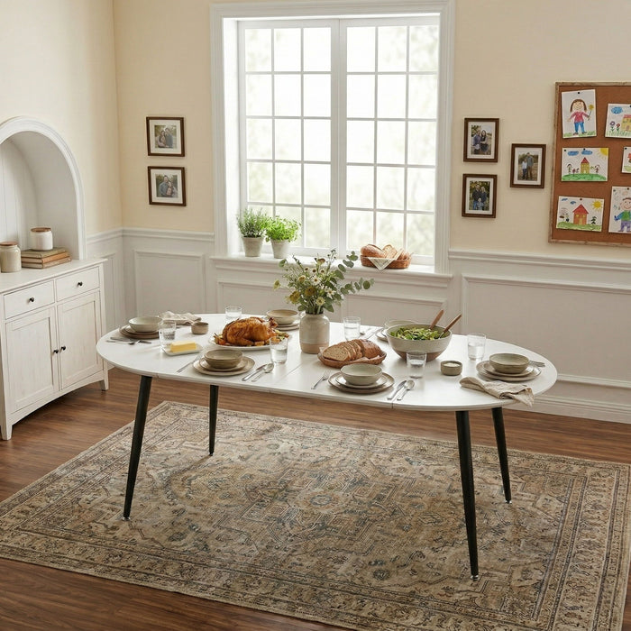 Pull Out Dining Table, Round Design - White