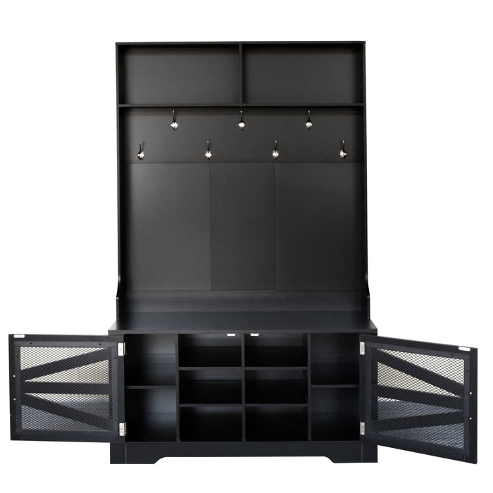 Entryway Bench With Coat Rack, 3 In 1 Design And Adjustable Shelves