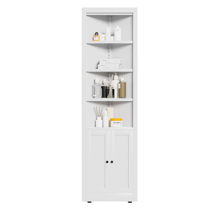 Tall Corner Storage Cabinet With 2 Doors, 5-Tier With Adjustable Shelve, Freestanding - White