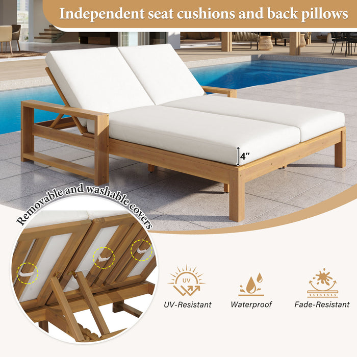 Outdoor Double Lounge Chair With 5 Position Adjustable Backrest