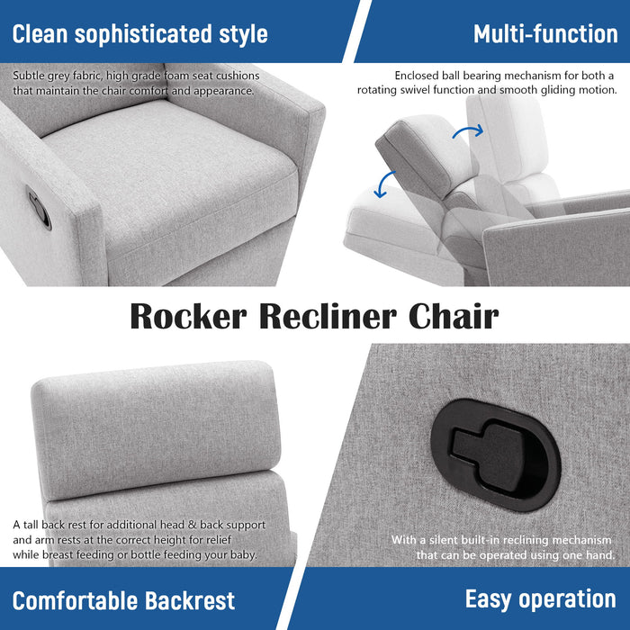 Modern Upholstered Rocker Nursery Chair Plush Seating Glider Swivel Recliner Chair