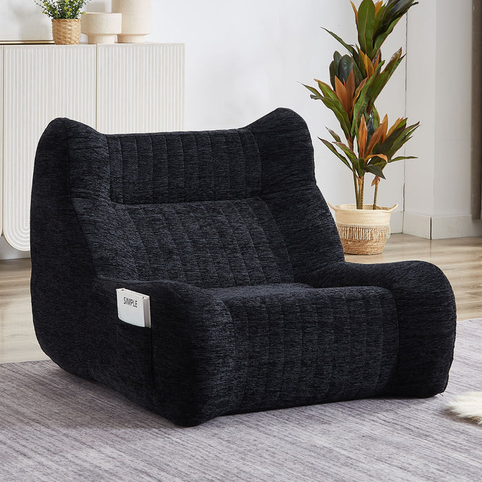Bean Bag Chair With Armrests Oversized Comfy Beanbag Lounge Lazy Floor Sofa Accent Chair For Living Room - Black