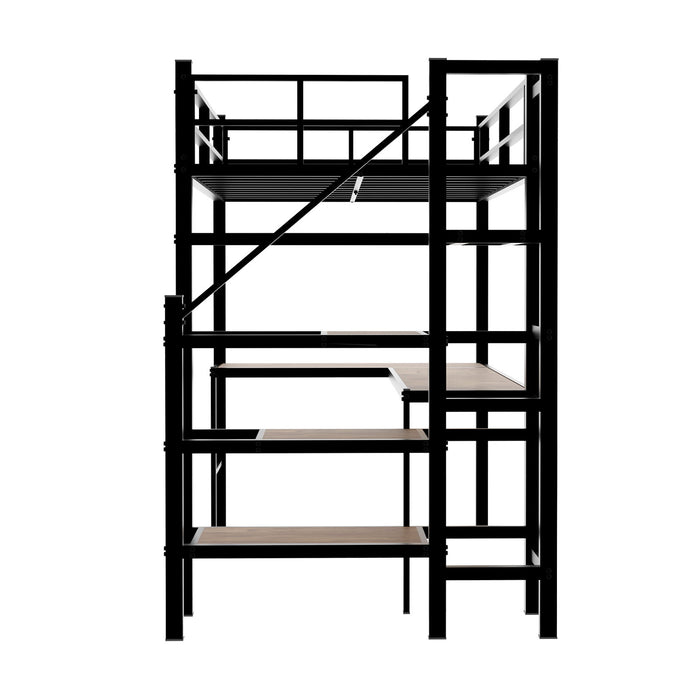 Loft Bed With L-Shaped Desk, Large Storage Space