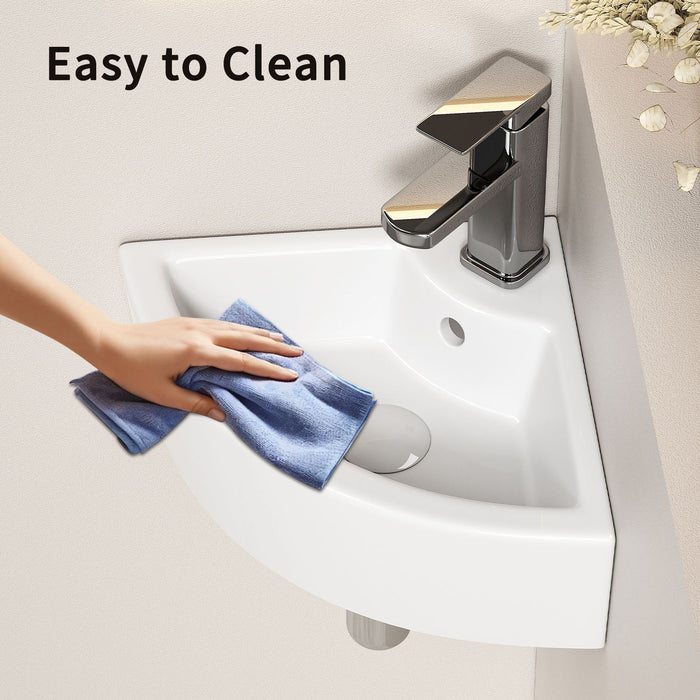 Triangle Corner Sink For Bathroom - Milk White