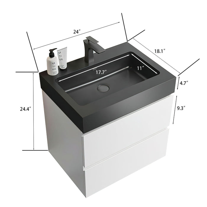 Alice - Bathroom Vanity With Large Storage, Sink Wall Mounted Floating Bathroom Vanity For Modern Bathroom, One-Piece Sink Basin Without Drain And Faucet