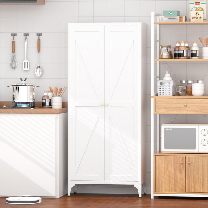 Adjustable 2 Door Kitchen Pantry Cabinet With Striped Design