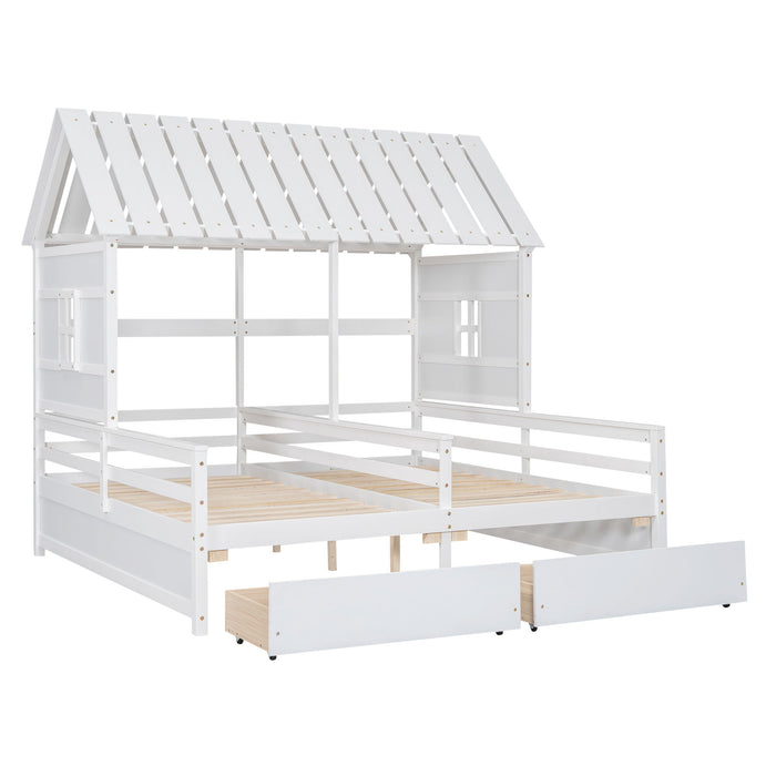 House Platform Beds With 2 Drawers, Side By Side Design