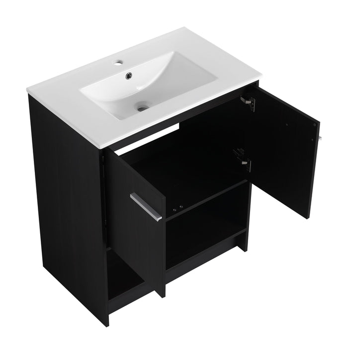 Modern Bathroom Vanity With Ceramic Sink, Freestanding Cabinet, Soft Closing Doors