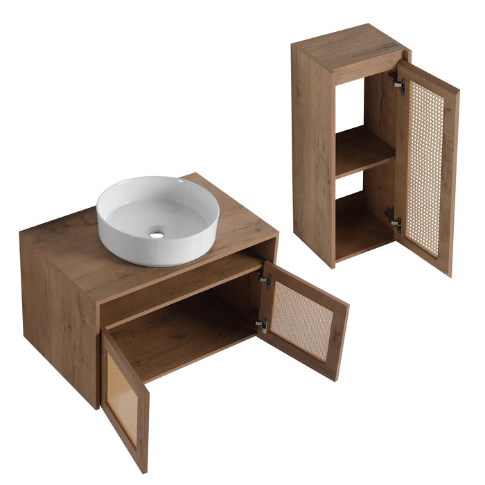 Bathroom Vanity With Art Sink And Side Cabinet, Float Mounting Design