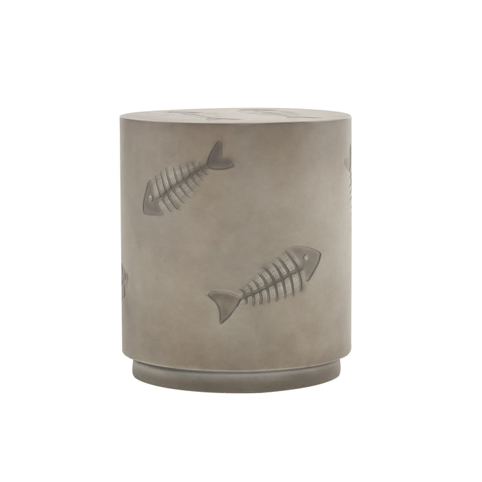 Rustic Magnesium Oxide Side Table With Fish Pattern Design - Gray