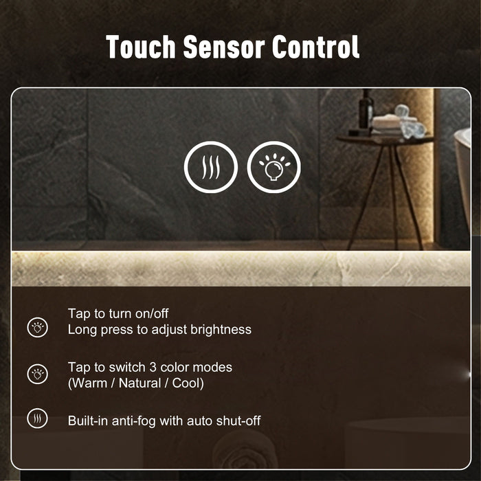 Smart Wall Mounted LED Touch Screen Mirror With Anti-Fog Function And Adjustable Lighting