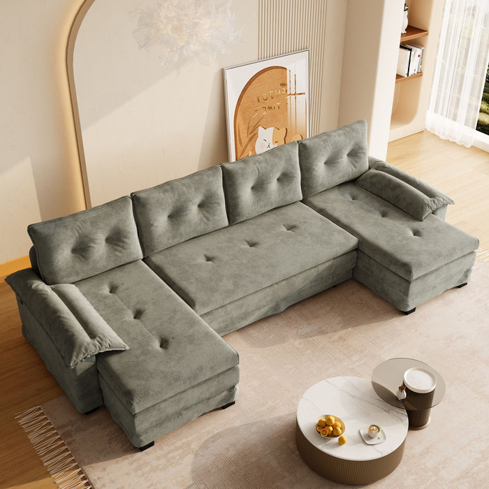 U-Shaped Sleeper Sofa With Pull Out Bed, Removable Armrests & USB Ports For Living Room
