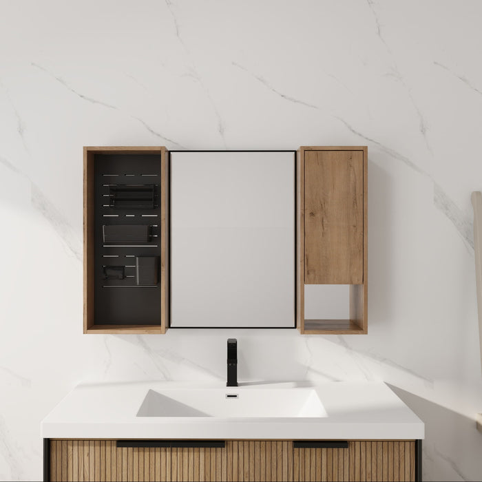 41.6" Wall Mounted Bathroom Cabinet With Soft Close Door, Storage Cabinet Featuring - Imitative Oak