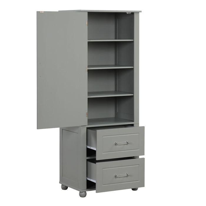 Tall Freestanding Bathroom Storage Cabinet With 2 Drawers And Adjustable Shelf