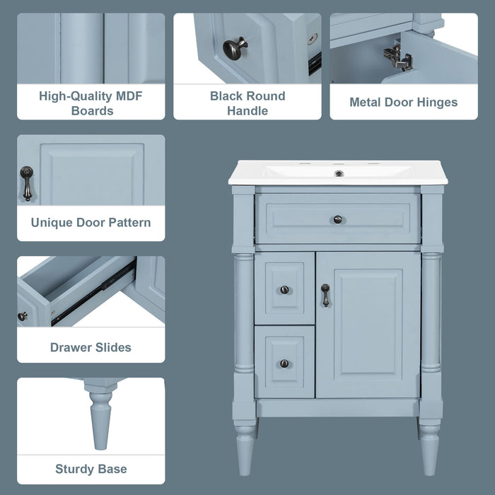Freestanding Bathroom Vanity With Sink, Adjustable Shelf & Flip Drawer
