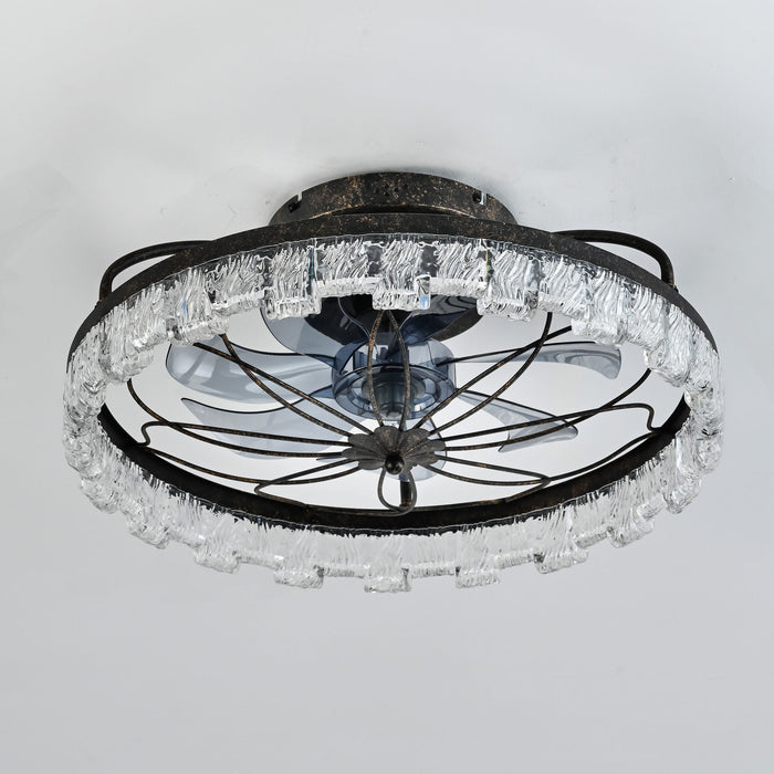 21" Caged Ceiling Fan With Remote Controlled Acrylic LED Lights - Antique Black