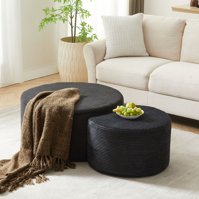 Modern Upholstered Round Coffee Table For Living Room (Set of 2)