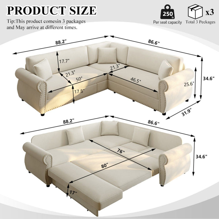 L-Shaped Sofa Couch With Pull-Out Bed