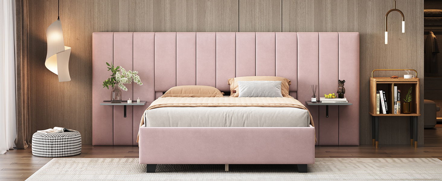 Upholstered Platform Bed With Big Headboard
