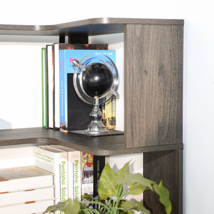 Freestanding Corner Bookshelf For Living Room - Dark Brown