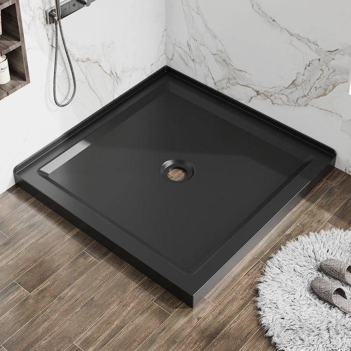 Shower Base, Anti Slip Center Drain Double Threshold - Black
