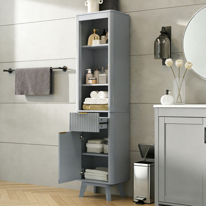 Tall Bathroom Storage Cabinet With Adjustable Shelves And 1 Drawer & Door