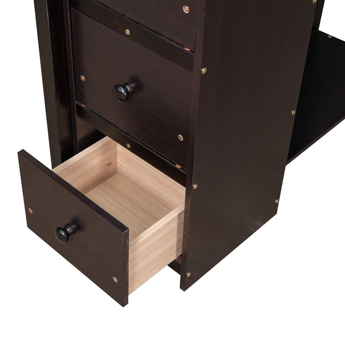 Loft Bed With Storage Drawers, Desk And Stairs With Shelves