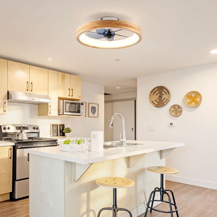 Ceiling Fans With Lights And Remote, 3000 - 6500K Dimmable Flush Mount LED Fan Light, 6 Speeds, Quiet DC Motor For Living Room - Matte White / Natural Wood