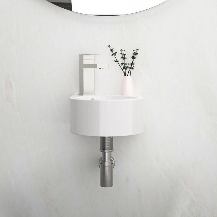 Modern Rectangle Wall Mount Bathroom Sink With Single Faucet Hole - White