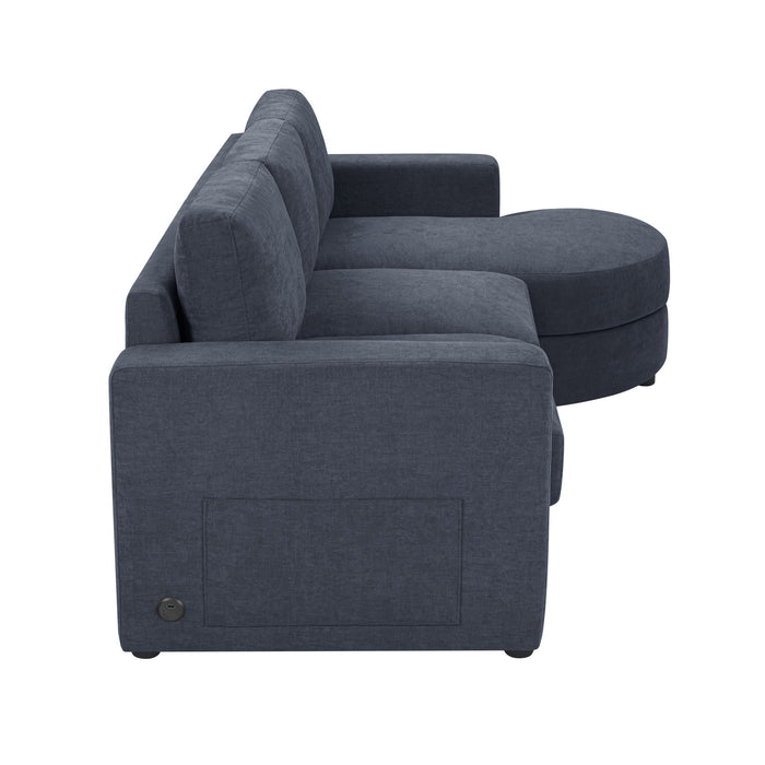 Modern L-Shaped Sectional Sofa With Curved Chaise, USB Ports, And Side Storage Pockets