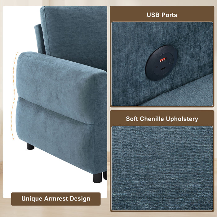Convertible Sofa Bed Loveseat With Adjustable Backrest And USB Ports