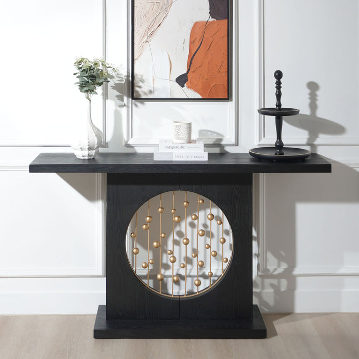 Console Table With Circular Art Decor For Living Room - Multi