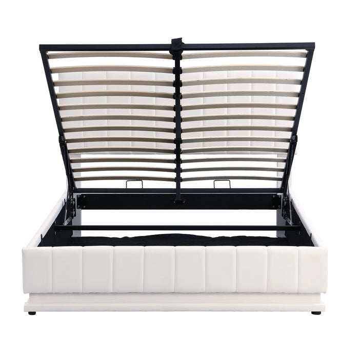 Upholstered Bed With Hydraulic Storage System And LED Light, With Sockets And USB Ports