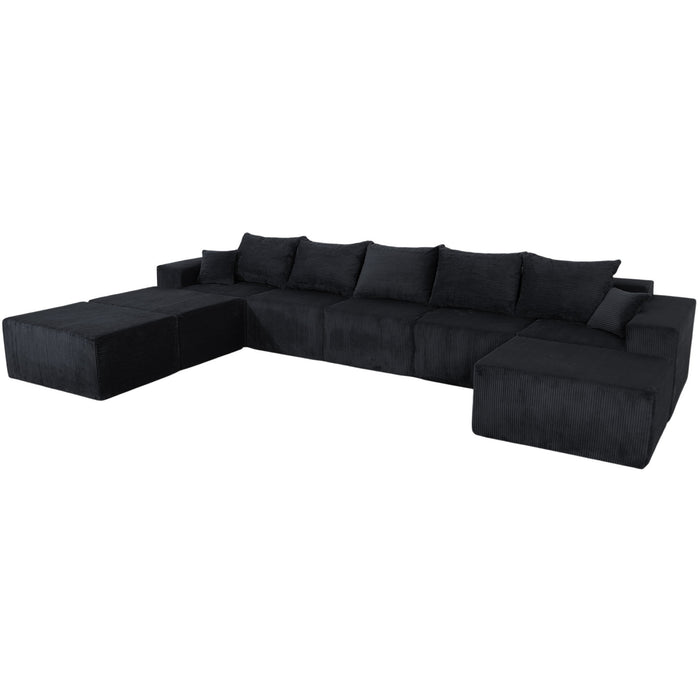 Luxury 8 Piece Modular U Shaped Sectional Sofa With Oversized Chaise Lounge And Bed Corduroy Upholstery