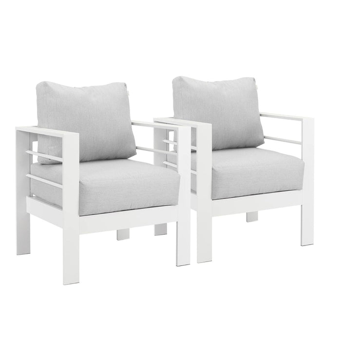 Modern All-Weather Patio Armchairs & Thick Cushions (Set of 2)