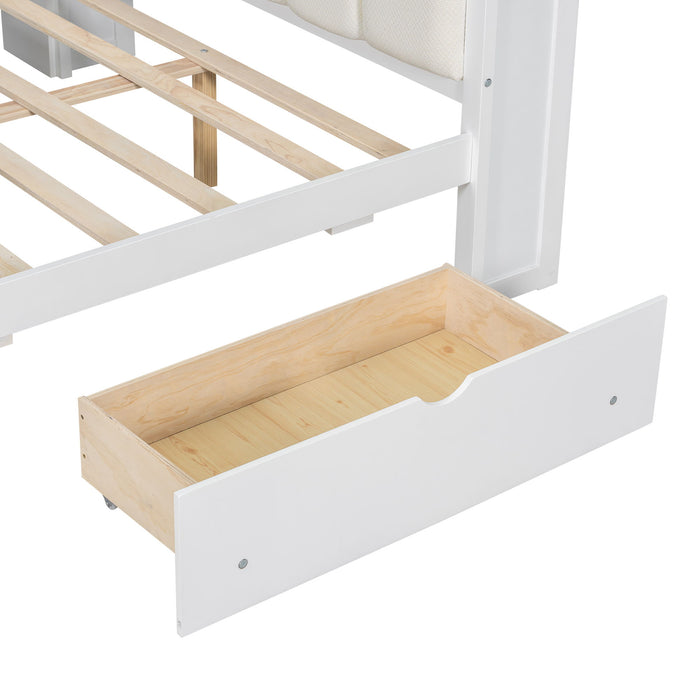 Platform Bed With Storage Shelves, Drawers, Charging Station, LED, Desk