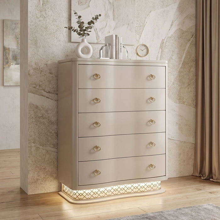 Flora - 5 Drawer Chest With Vertical Storage, LED Lighting - Champagne