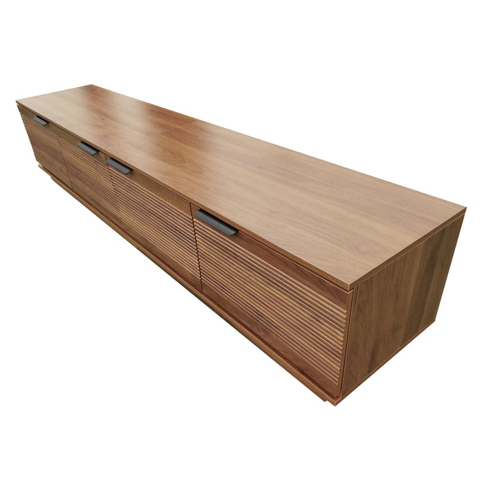 TV Stand, Entertainment Center With Fluted Door & Cable Management, Soft Closing Hinges - Walnut