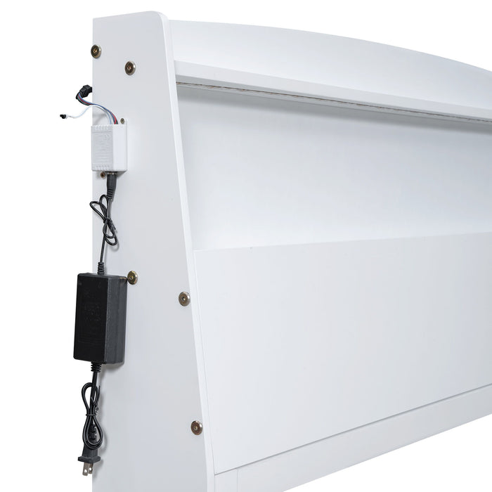 Full Size Platform Bed With Storage LED Headboard, Twin Trundle And 3 Drawers - White