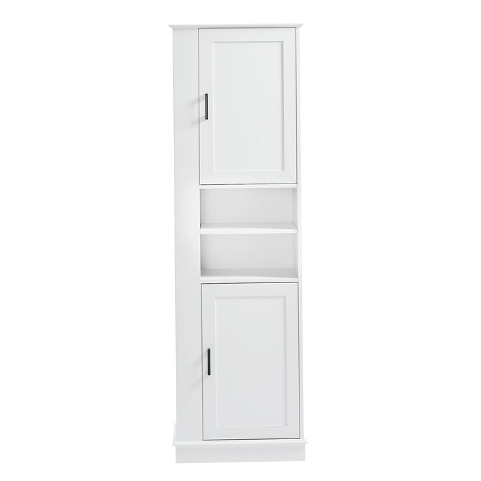 Tall Freestanding Bathroom Storage Cabinet With Adjustable Shelves And Side Hooks Board, Rectangle Design