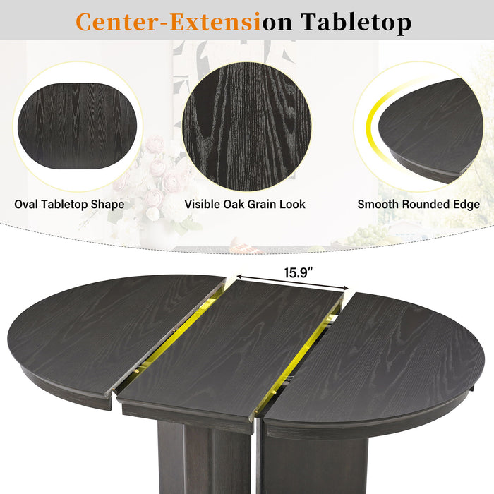 Farmhouse Oval Extendable Dining Table With Pedestal Base