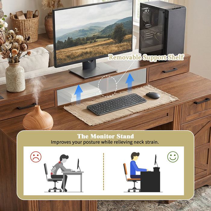Office Desk With Charging Station & Storage Cabinet