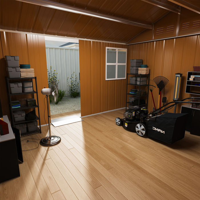 Heavy Duty Metal Storage Shed With Windows And Lockable Door, Weatherproof Outdoor Garden Shed