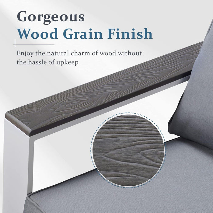 All Weather Patio Loveseat With Armrests & Angled Backrest - White / Gray